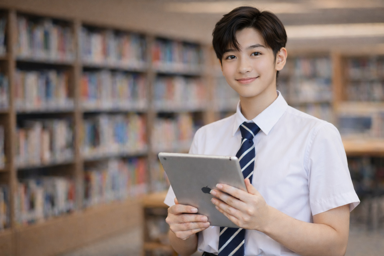 secondary school student in a library